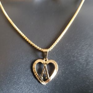 Gold Filled Heart Letter A 20" Long Chain Necklace